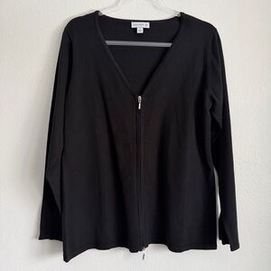 Susan Graver Long Sleeve Zip Cuffs Knit Zip Up Black Cardigan Sweater Size M